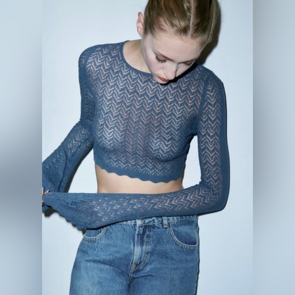 Zara pointelle knit cropped sweater - Picture 2 of 10